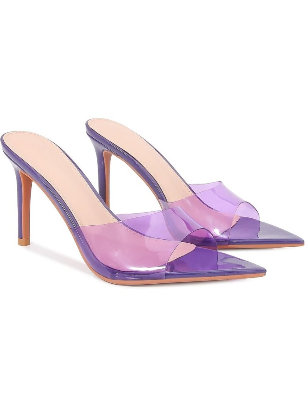 Women's Purple Clear Pointed Open Toe Stiletto Heel Slide Sandals Transparent